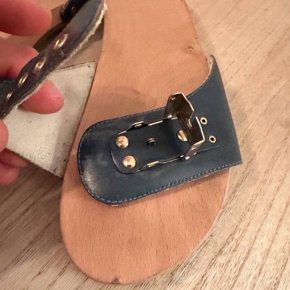 Dr. Scholl’s Original Exercise Sandals Blue Leather Women’s 7M – Wooden Slide - Picture 5 of 8